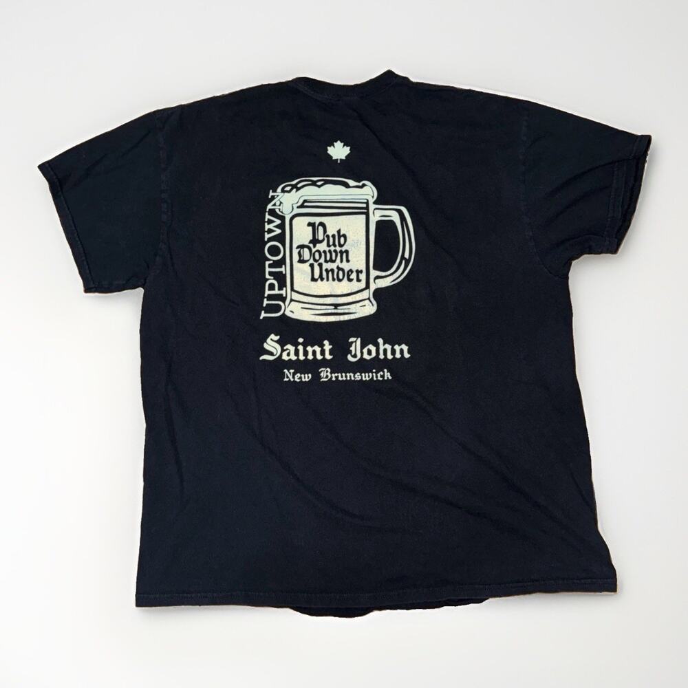 Vintage Pub Down Under T-Shirt 2XL Saint John New Brunswick Canada Faded Black